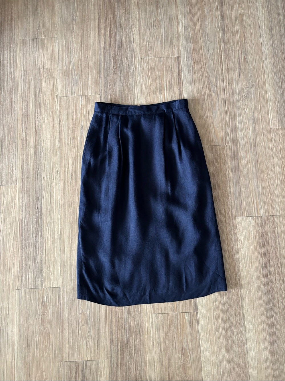 Vintage Pencil Skirt Navy Blue Pleated Lined Womens 8 Office Academia Preppy